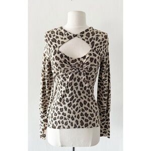 Vintage Cache Metallic Leopard Cheetah Print Cutout Long Sleeve Sweater Top (M)
